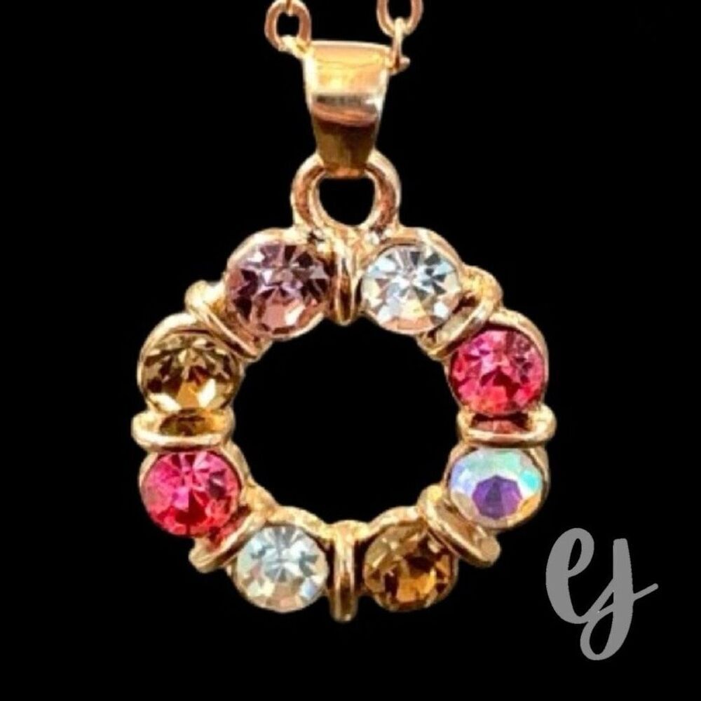 Jubilee Jeweled Multicolor Crystal Necklace – Gold Tone Circle Pendant